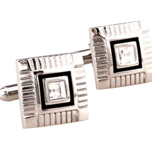 Silver/Black Crystal Square Cuff Links