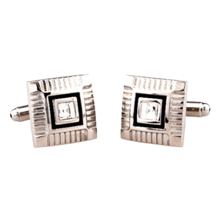 Silver/Black Crystal Square Cuff Links