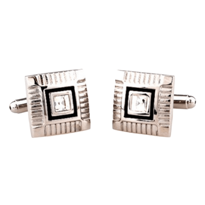 Silver/Black Crystal Square Cuff Links