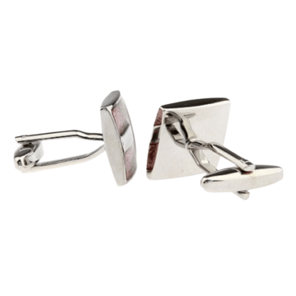 Silver/Coral Square Enamel Cuff Links