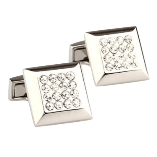 Silver Crystal Square Cuff Links