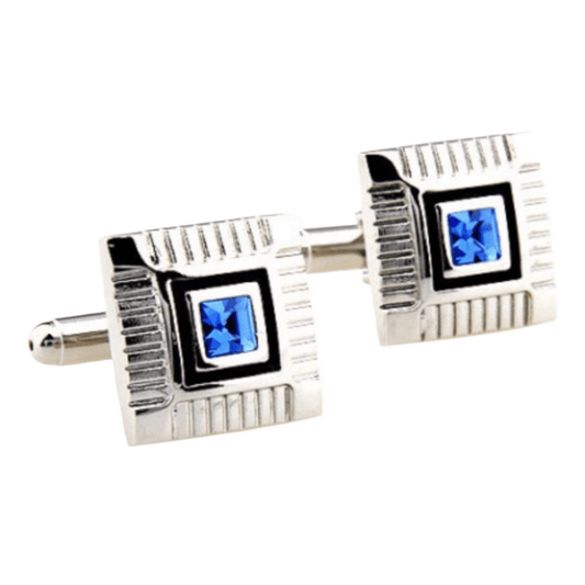 Silver/Black/Blue Crystal Square Cuff Links