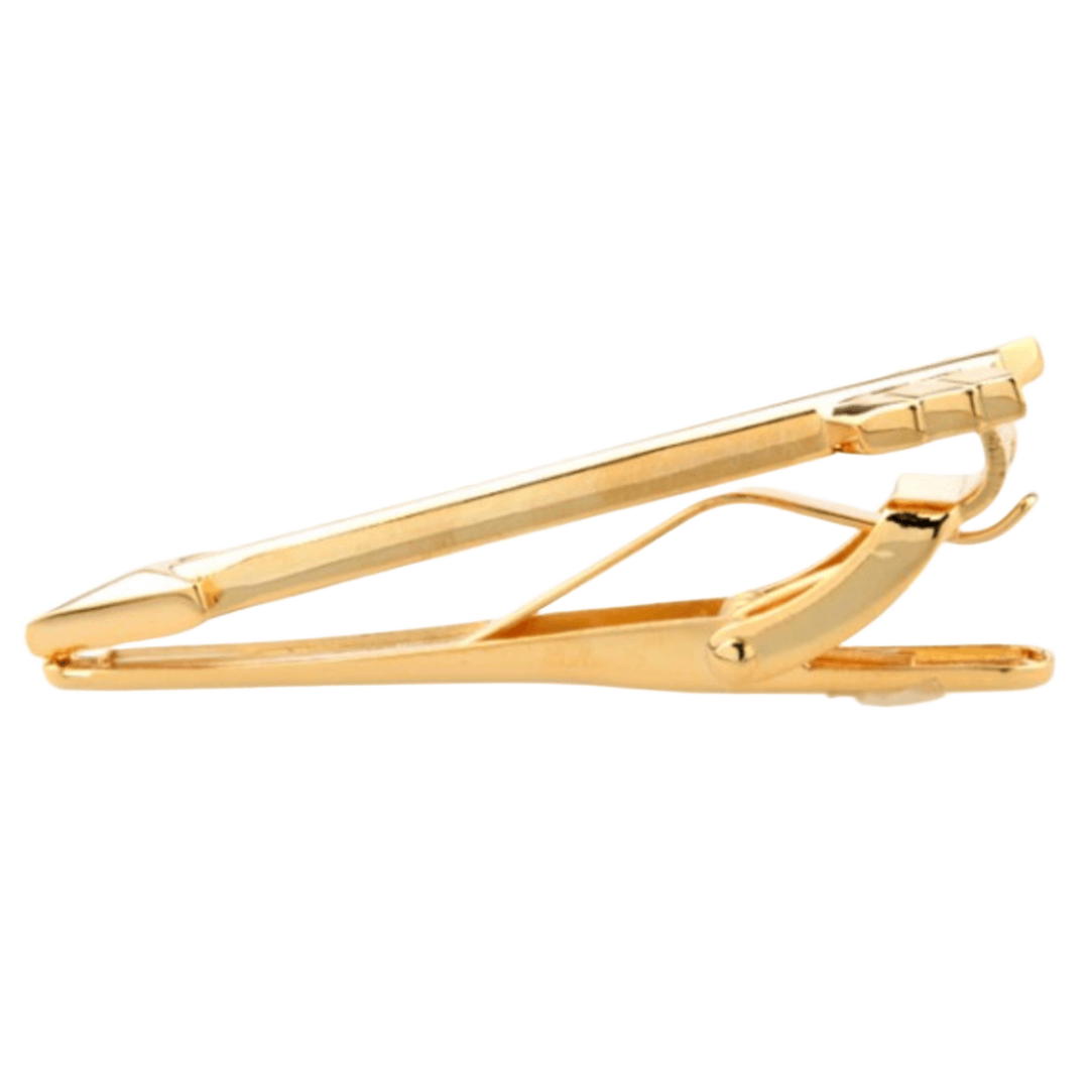 James Adelin arrow mens tie clip in gold showing the shiny gold finish