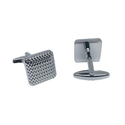 Silver Square Shiny Gridded Cuff Links