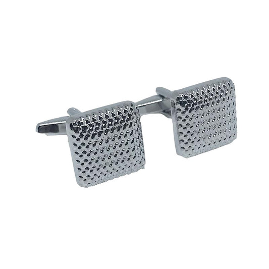 Silver Square Shiny Gridded Cuff Links