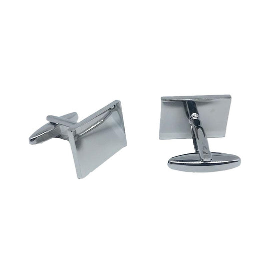Silver Rectangle Shiny Plain Cuff Links