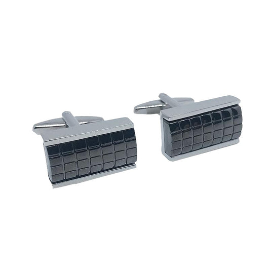 Silver/Charcoal Grid Cuff Links