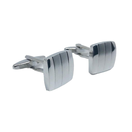 Silver Square Rounded Stripe Cuff Links