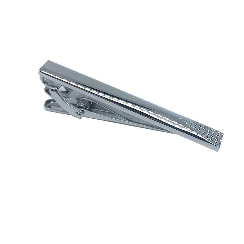 mens tie clip in silver with small triangle print all over