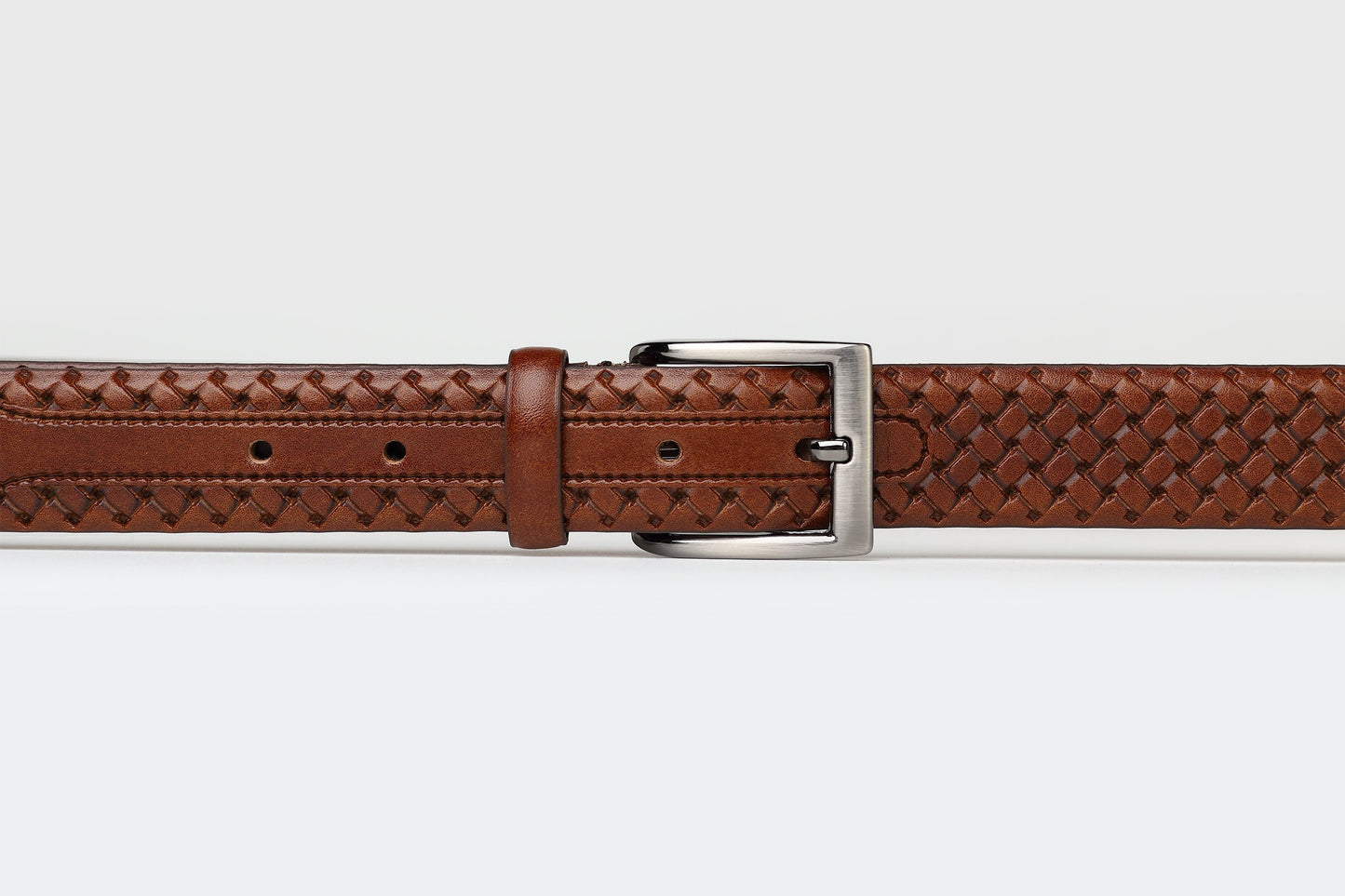 Dark Tan Mens Platted Design Leather Belt