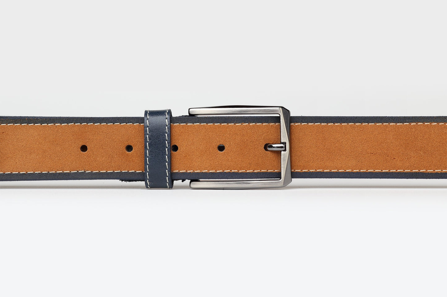 Mustard/Navy Mens Suede Leather Belt