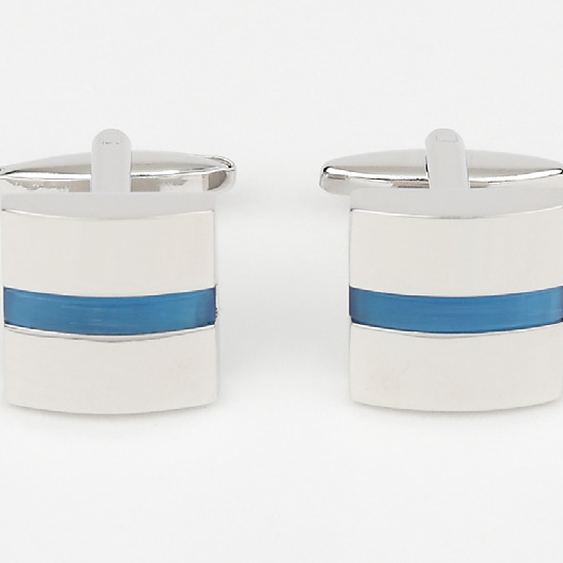 Silver/Blue Single Striped Onyx Cuff Links