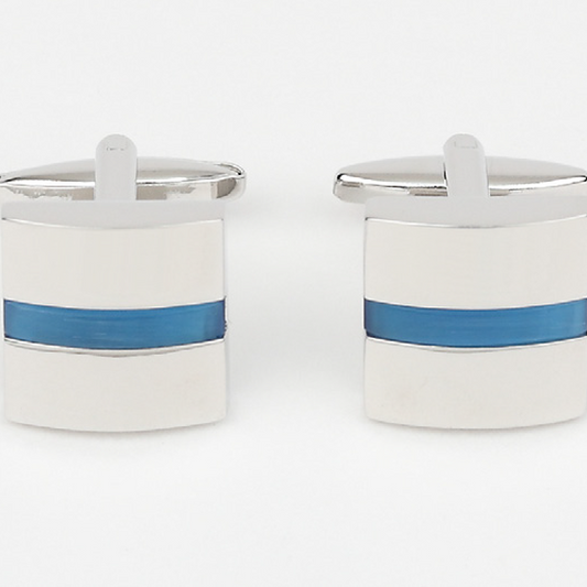 Silver/Blue Single Striped Onyx Cuff Links
